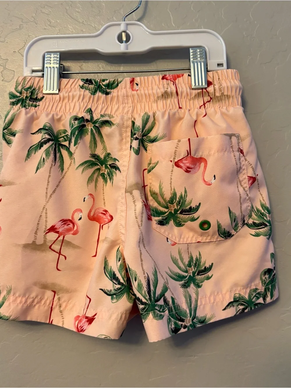 Old Navy pink flamingo and palm tree print boys swim trunks size xs 5
